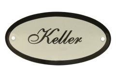 Geëmailleerd deurbordje "Keller" ovaal 100x50mm