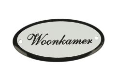 Geëmailleerd deurbordje "Woonkamer" ovaal 100x50mm