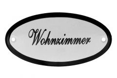 Geëmailleerd deurbordje "Wohnzimmer" ovaal 100x50mm