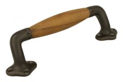 Deurgreep 172mm verkropt gietijzer grijs afgewerkt met teak