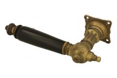 Enkele deurklink linkswijzend messing verouderd ebben (1892)