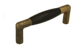 Keukengreep 96mm messing verouderd ebbenhout jaren 30