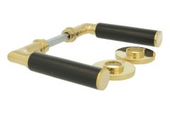 Deurklink model "Bauhaus" ongelakt messing ebbenhout