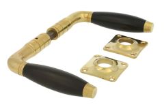 Deurklink ongelakt messing ebbenhout stel (1931)