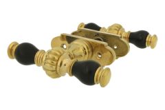 Deurklink T model kasteel ongelakt messing ebbenhout stel