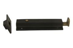 Deurschuif met klik veersysteem messing verouderd/zwart