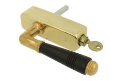 Draaikiep greep met slot (1908) ongelakt messing ebbenhout