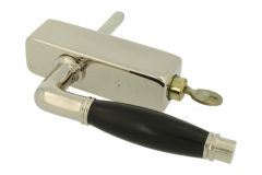 Draaikiep greep met slot (1926) messing vernikkeld ebbenhout