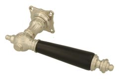 Enkele deurklink rechtswijzend matnikkel ebbenhout (1892)