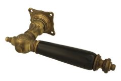 Enkele deurklink rechtswijzend messing verouderd ebben(1892)