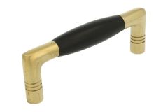 Keukengreep 96mm ongelakt messing ebbenhout jaren 20