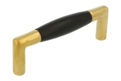 Keukengreep 96mm ongelakt messing ebbenhout jaren 30