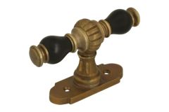 Raamklink kasteel met rozet messing verouderd ebbenhout